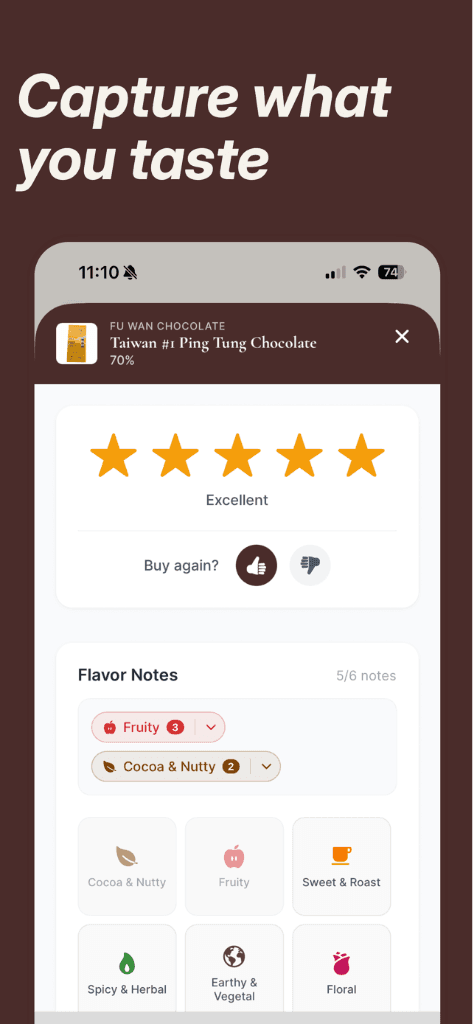 Chof app screenshot 3 showing tasting notes