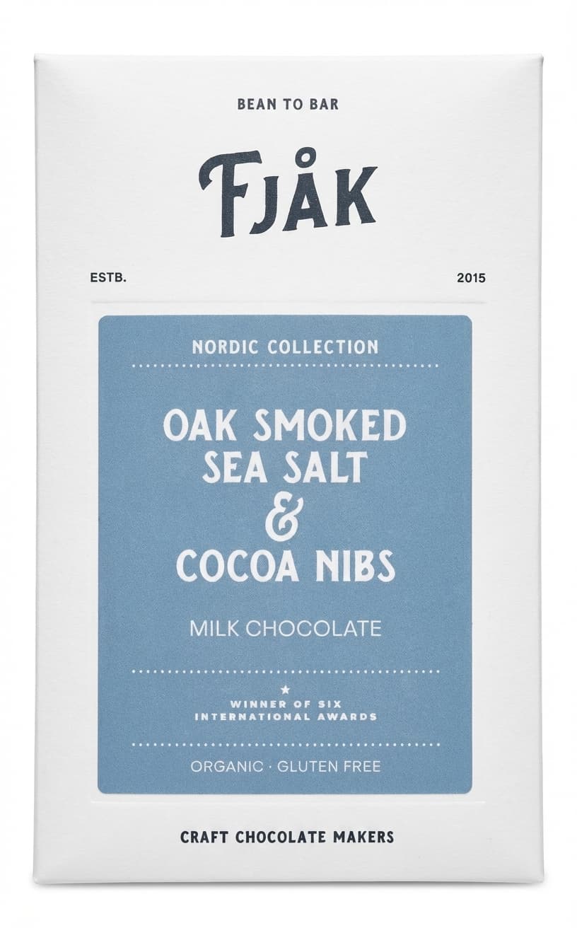 Oak Smoked Sea Salt & Cocoa Nibs 50% milk bar packaging by Fjåk