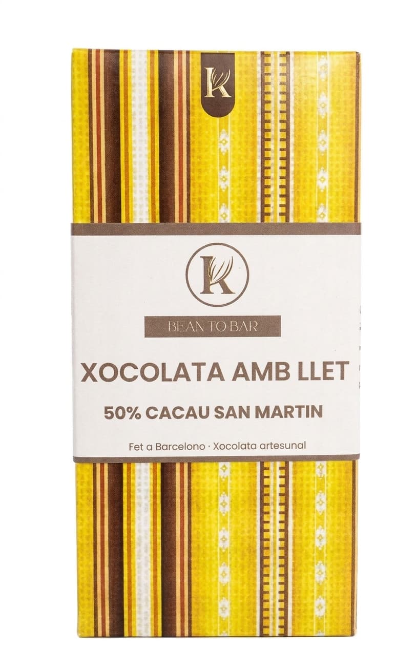 Xocolata amb llet 50% Cacau San Martin 50% milk bar packaging by Kina Chocolates