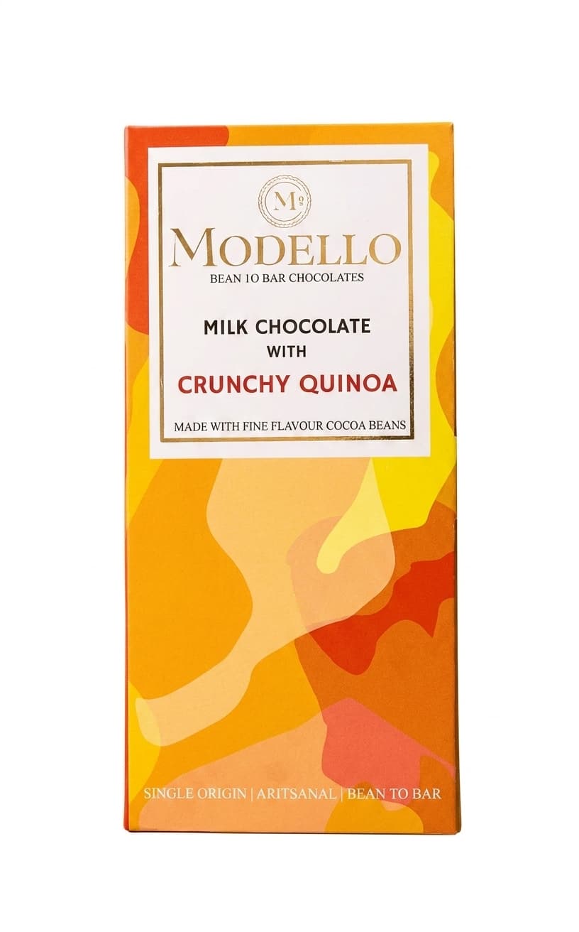 Quinoa Crisp & Pink Salt null% milk bar packaging by Modello Chocolate