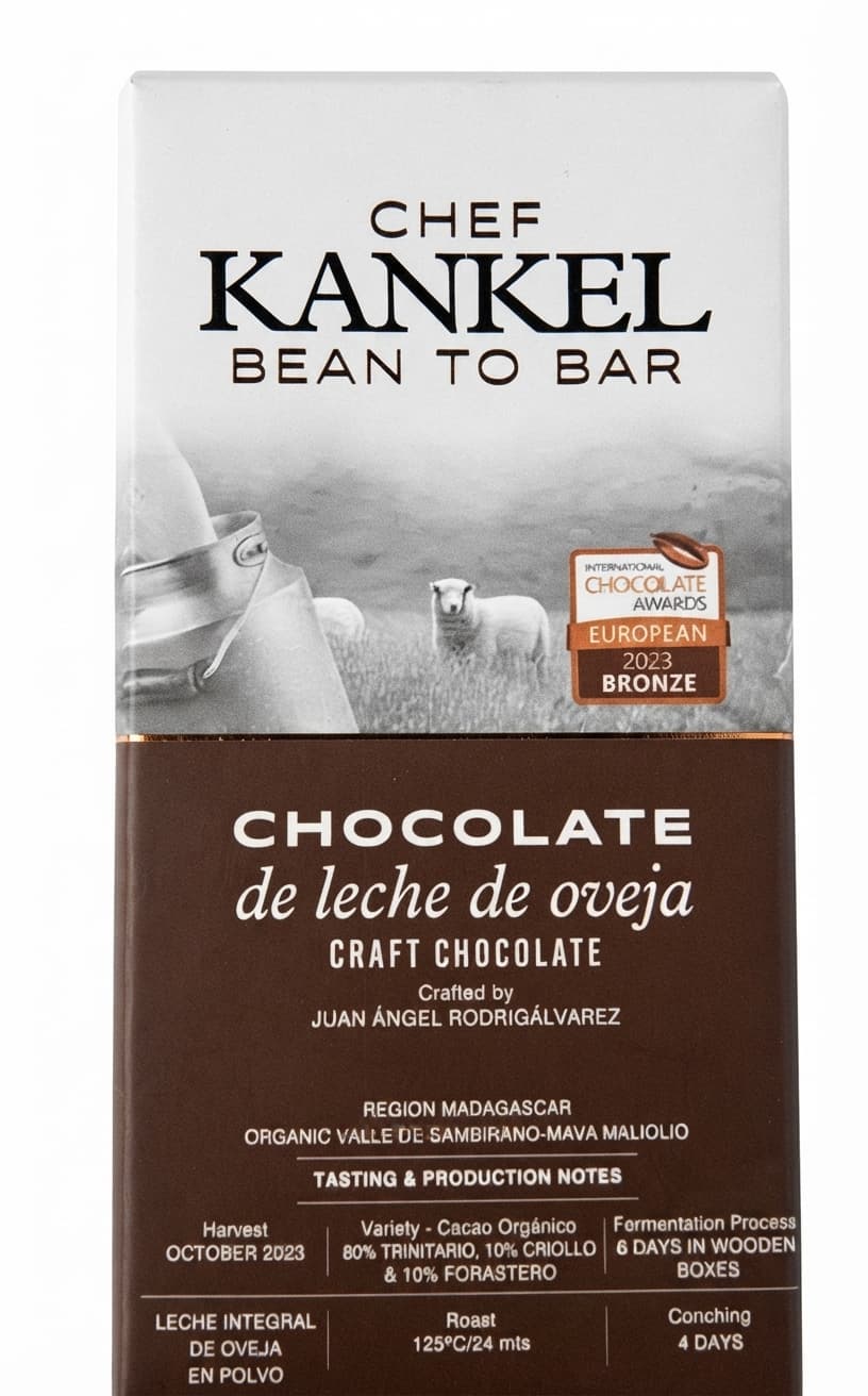 Leche de Oveja 57% milk bar packaging by Kankel Cacao
