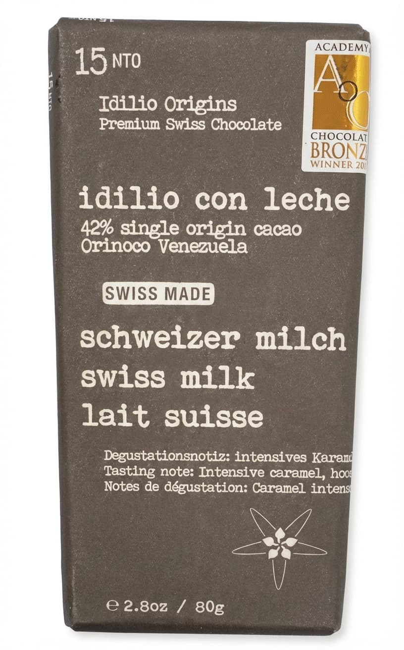 15nto idilio con leche 42% 42% milk bar packaging by Idilio Origins