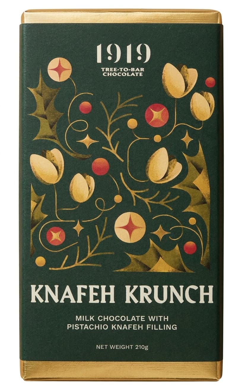 Knafeh Krunch null% milk bar packaging by 1919