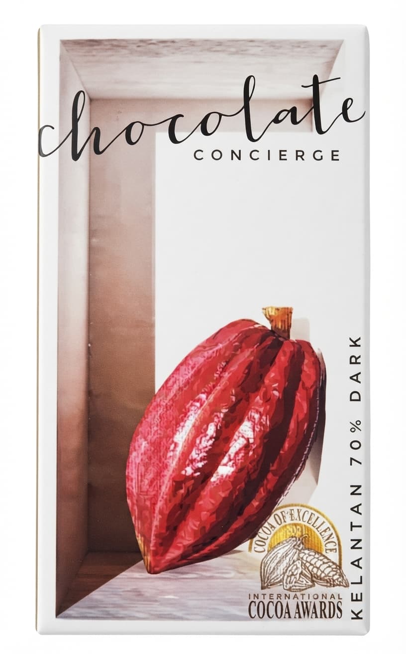 Kelantan 70% 70% dark bar packaging by Chocolate Concierge