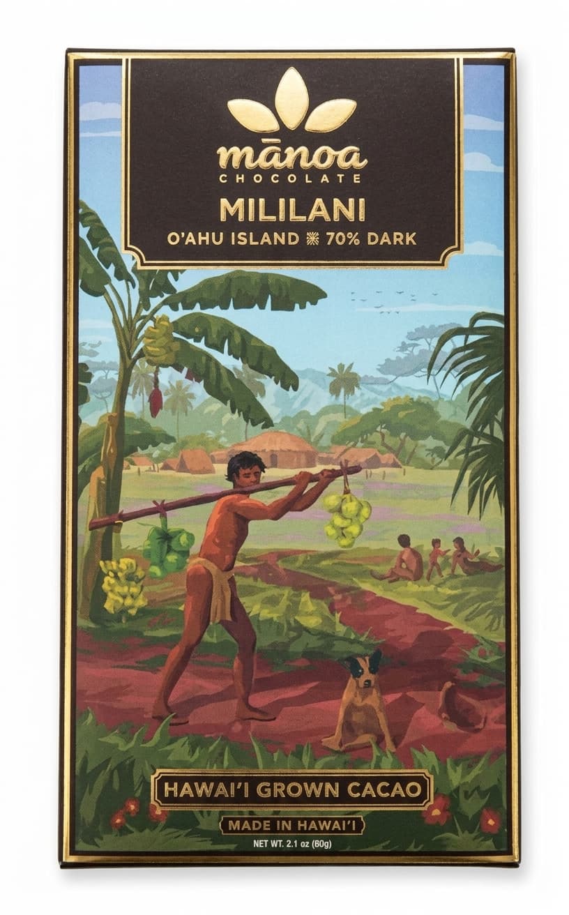 Mililani 70% 70% dark bar packaging by mānoa chocolate