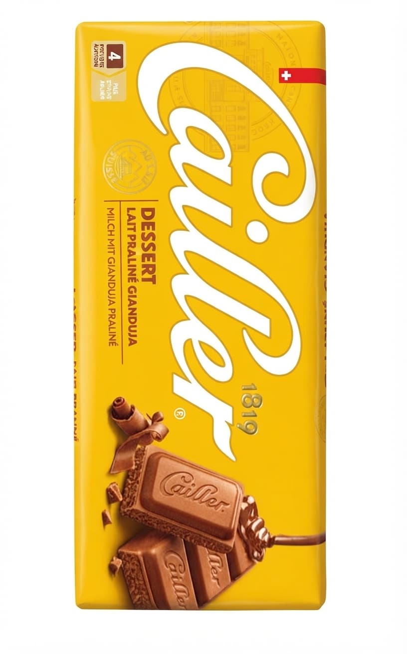 Dessert Lait Praliné Gianduja 25% milk bar packaging by Cailler