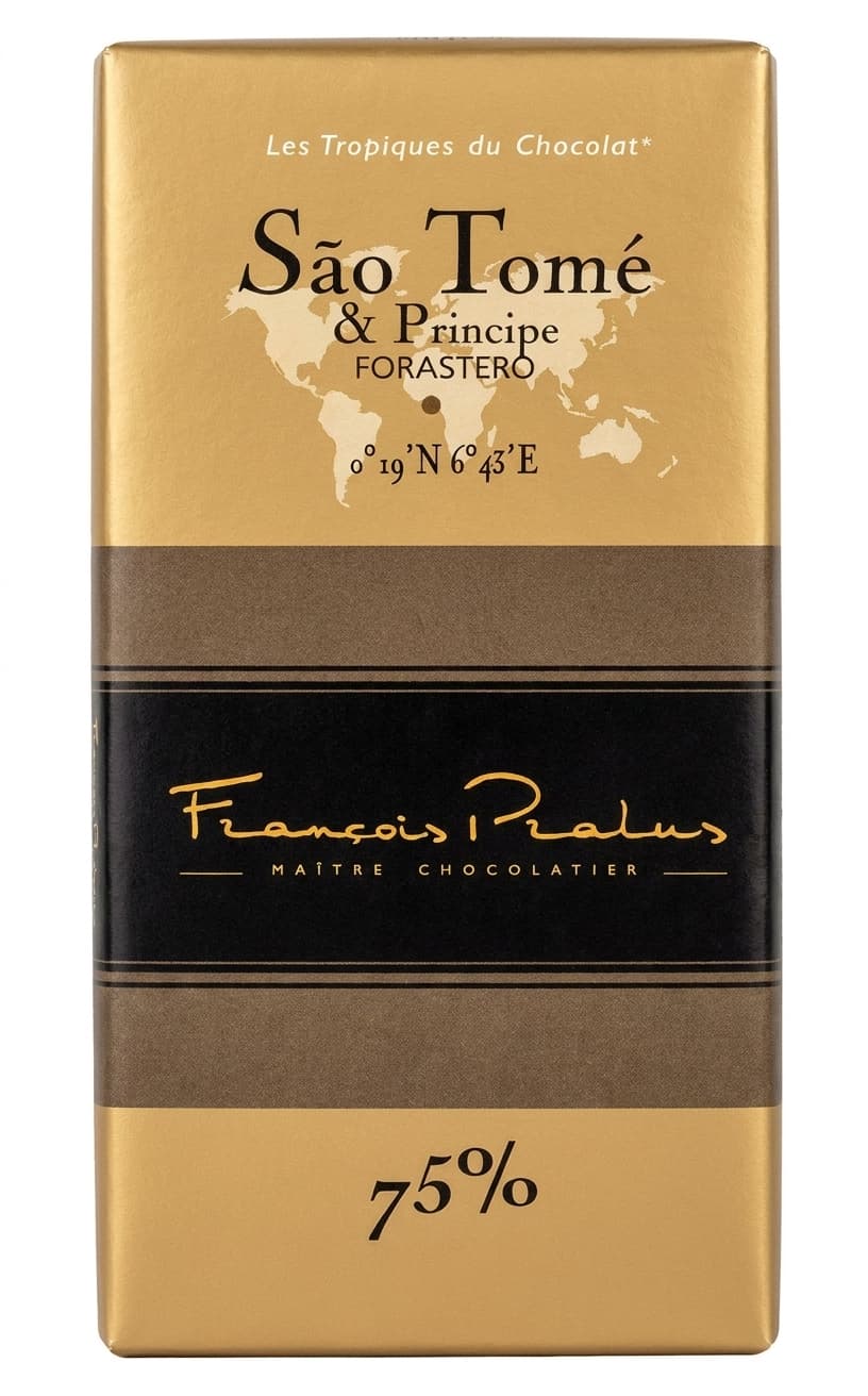 São Tomé & Principe 75% 75% dark bar packaging by François Pralus