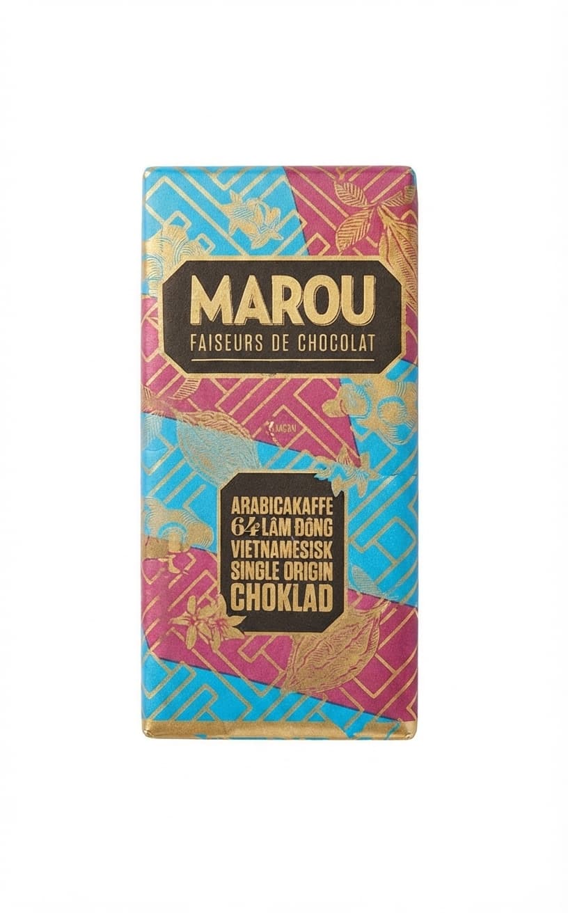 Arabica Coffee Lam Dong 64% 64% dark bar packaging by Marou Chocolate