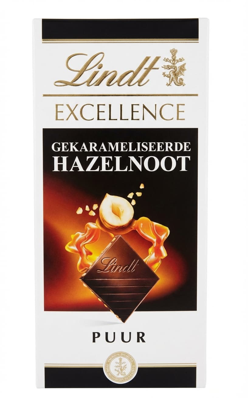 Excellence Caramelized Hazelnut 47% dark bar packaging by Lindt