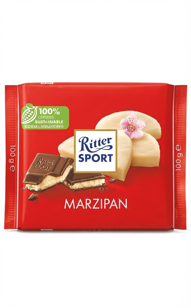 Marzipan 50% dark bar packaging by Ritter Sport