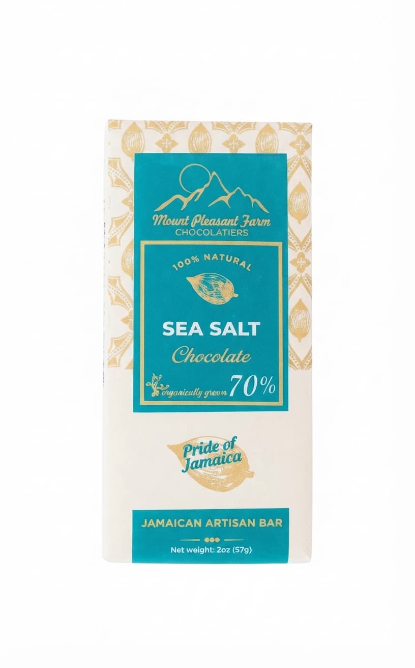 Sea Salt 70% 70% dark bar packaging by Mount Pleasant Farm Chocolatiers