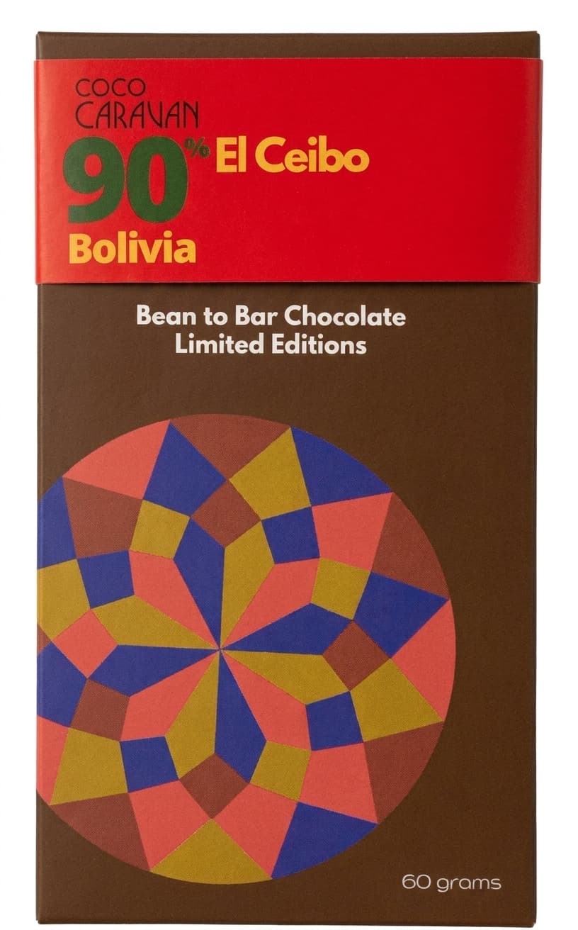 El Ceibo 90% 90% dark bar packaging by Coco Caravan