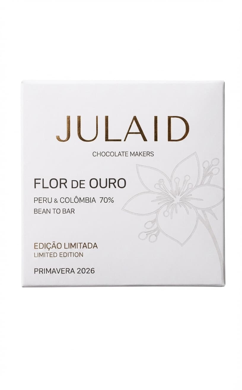 Flor de Ouro 70% dark bar packaging by JULAID