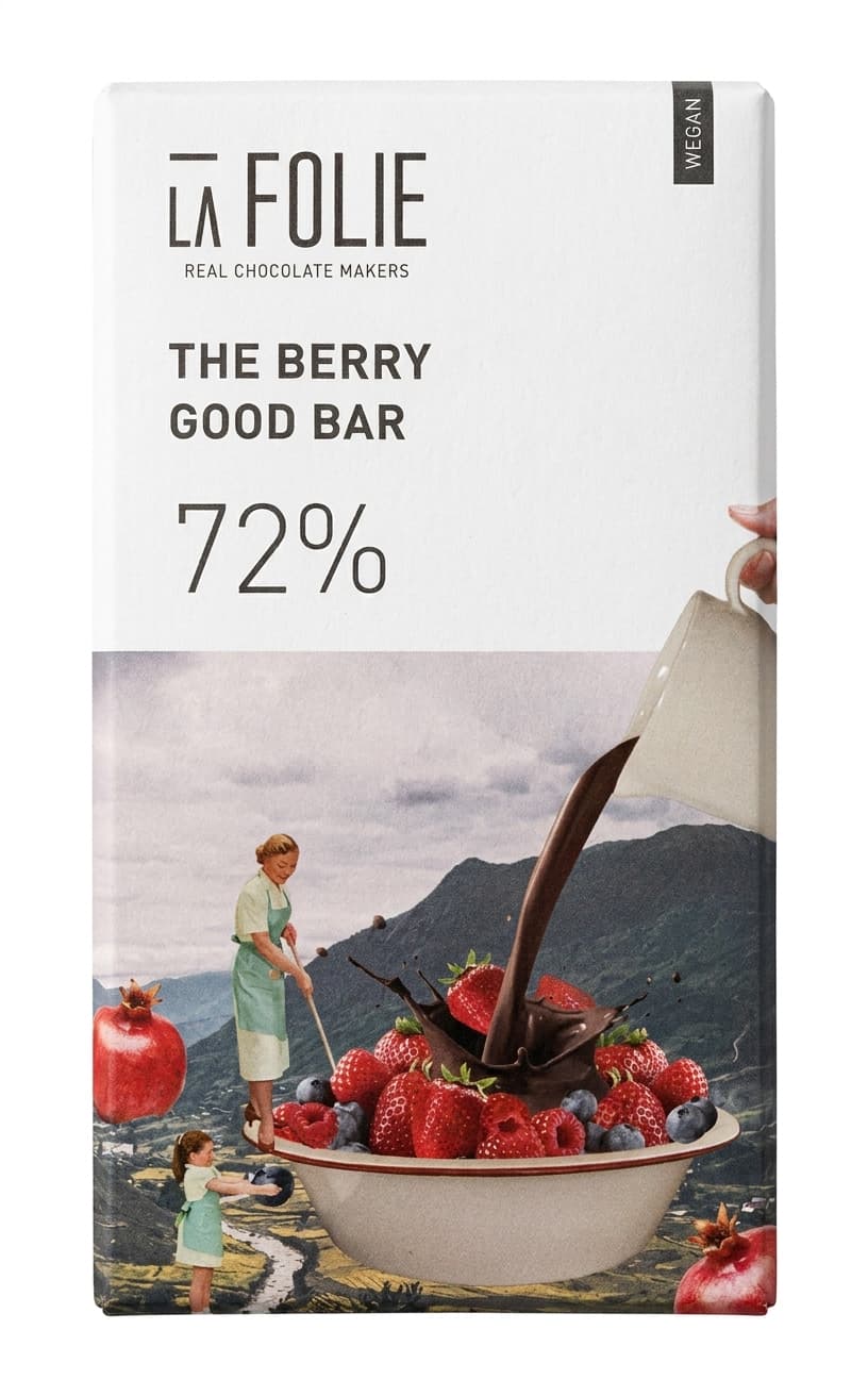 The Berry Good Bar 72% 72% dark bar packaging by La Folie