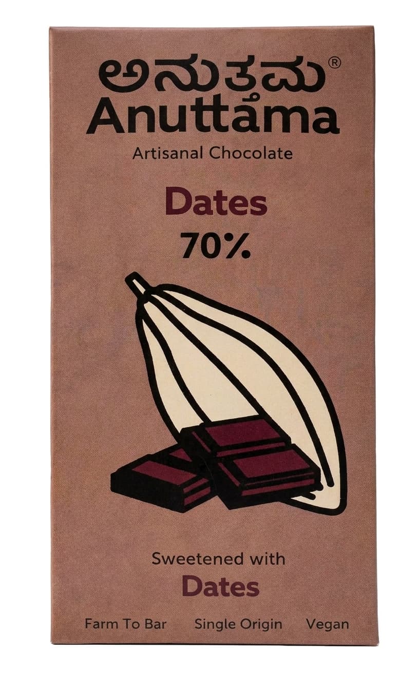 Dates 70% 70% dark bar packaging by Anuttama