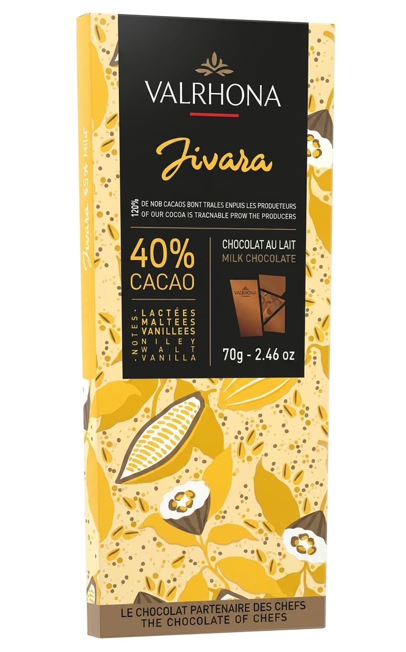 Jivara 40% 40% milk bar packaging by Valrhona
