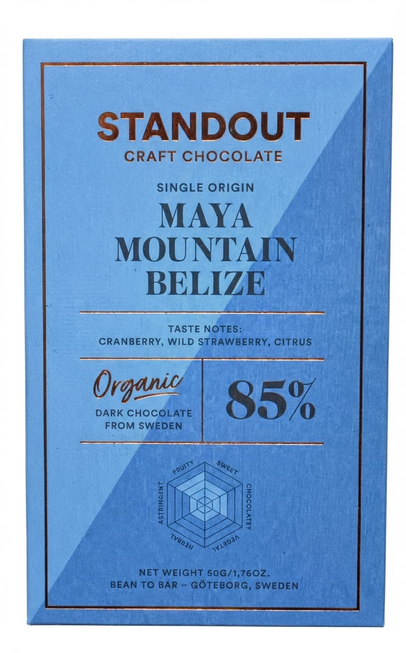 Maya Mountain Belize 85% 85% dark bar packaging by Standout Chocolate