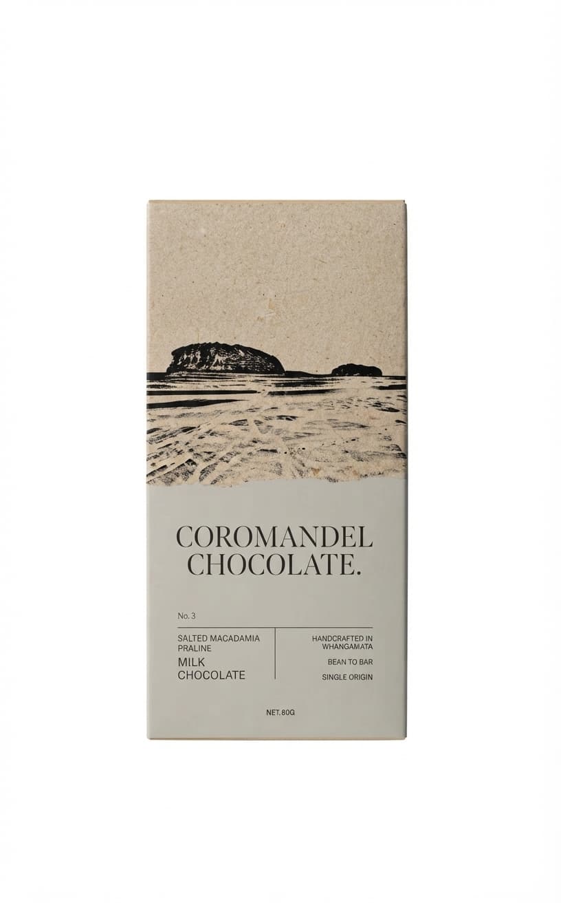 Salted Macadamia Praline Milk null% milk bar packaging by Coromandel Chocolate