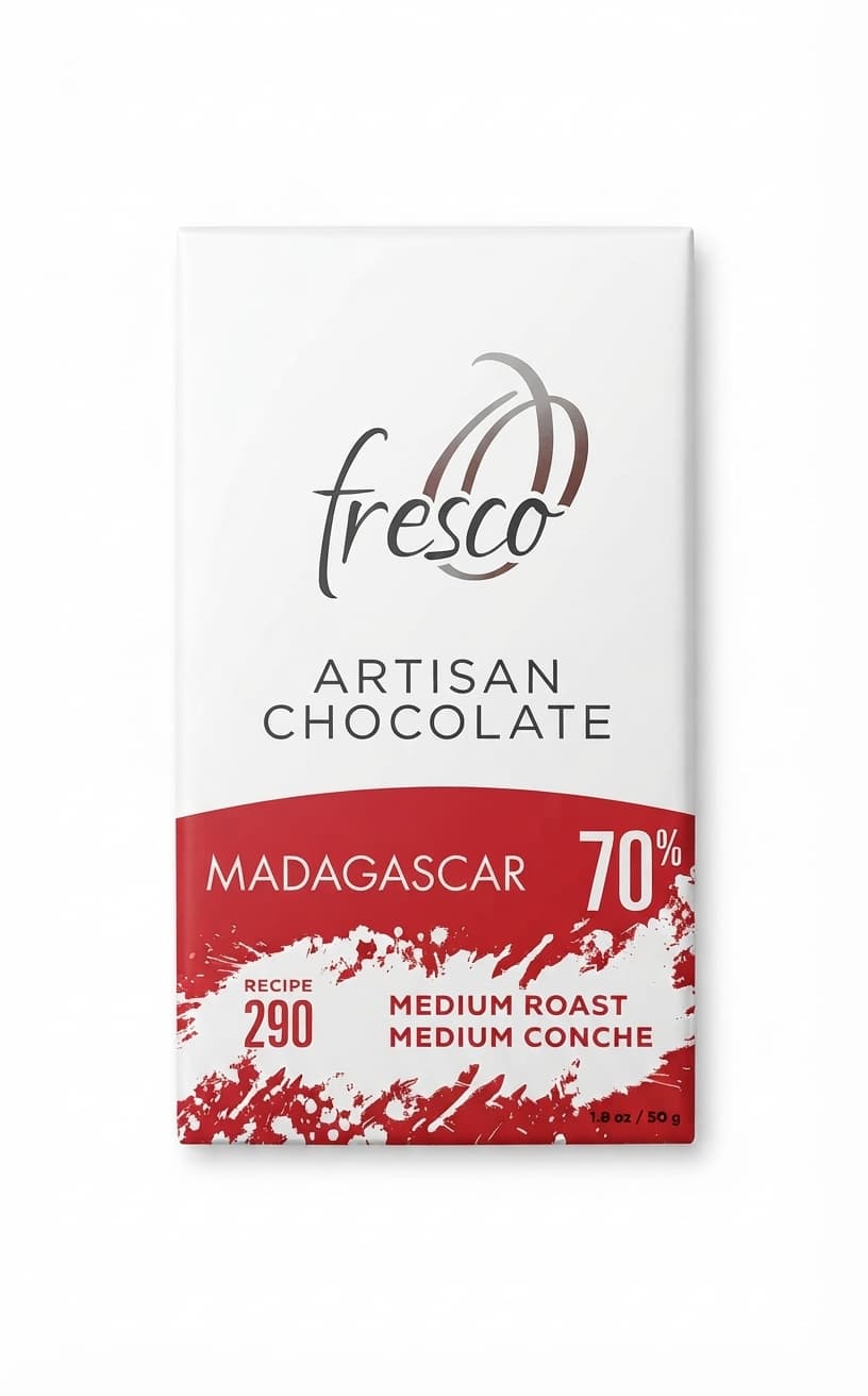 Madagascar 70% Medium Roast 70% dark bar packaging by Fresco