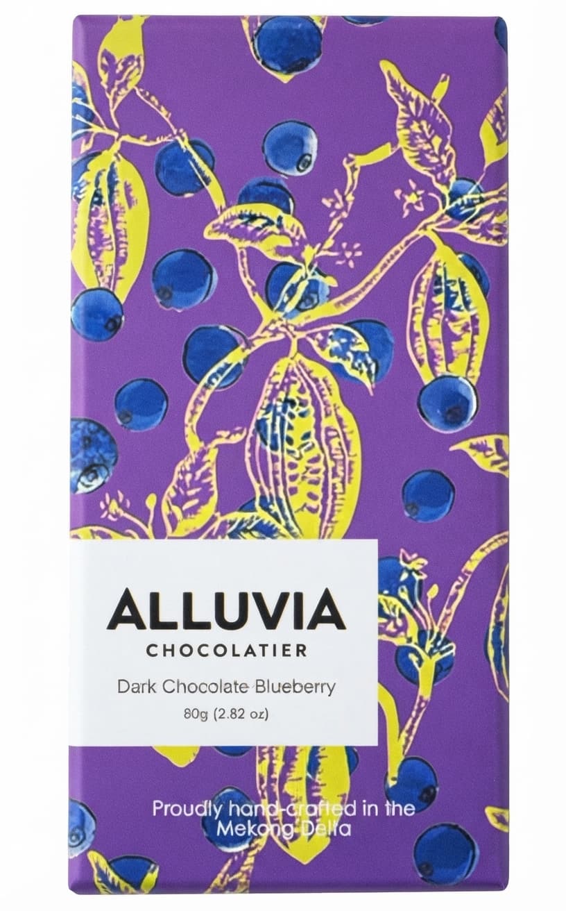 Blueberry null% dark bar packaging by Alluvia
