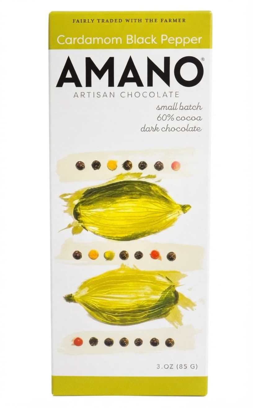Cardamom Black Pepper 60% 60% dark bar packaging by Amano