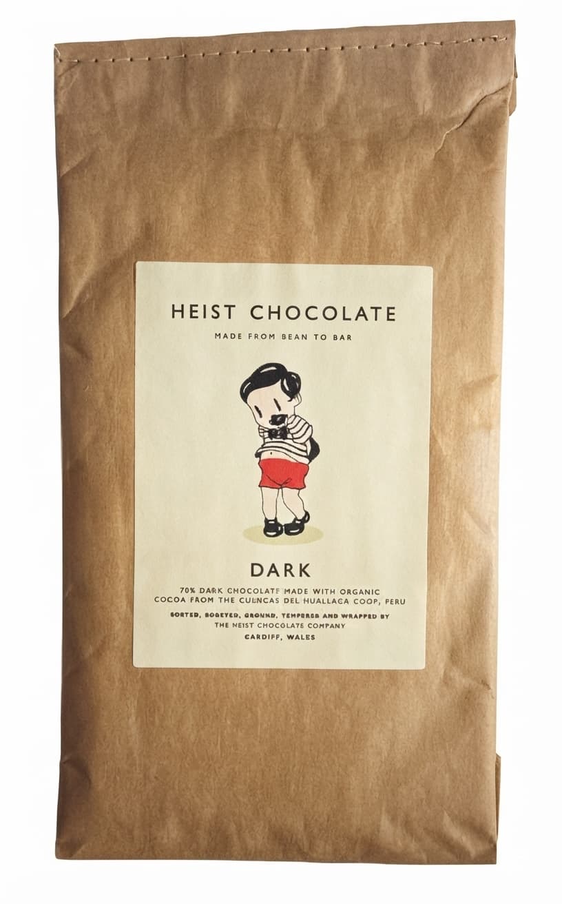 Dark 70% 70% dark bar packaging by Heist Chocolate