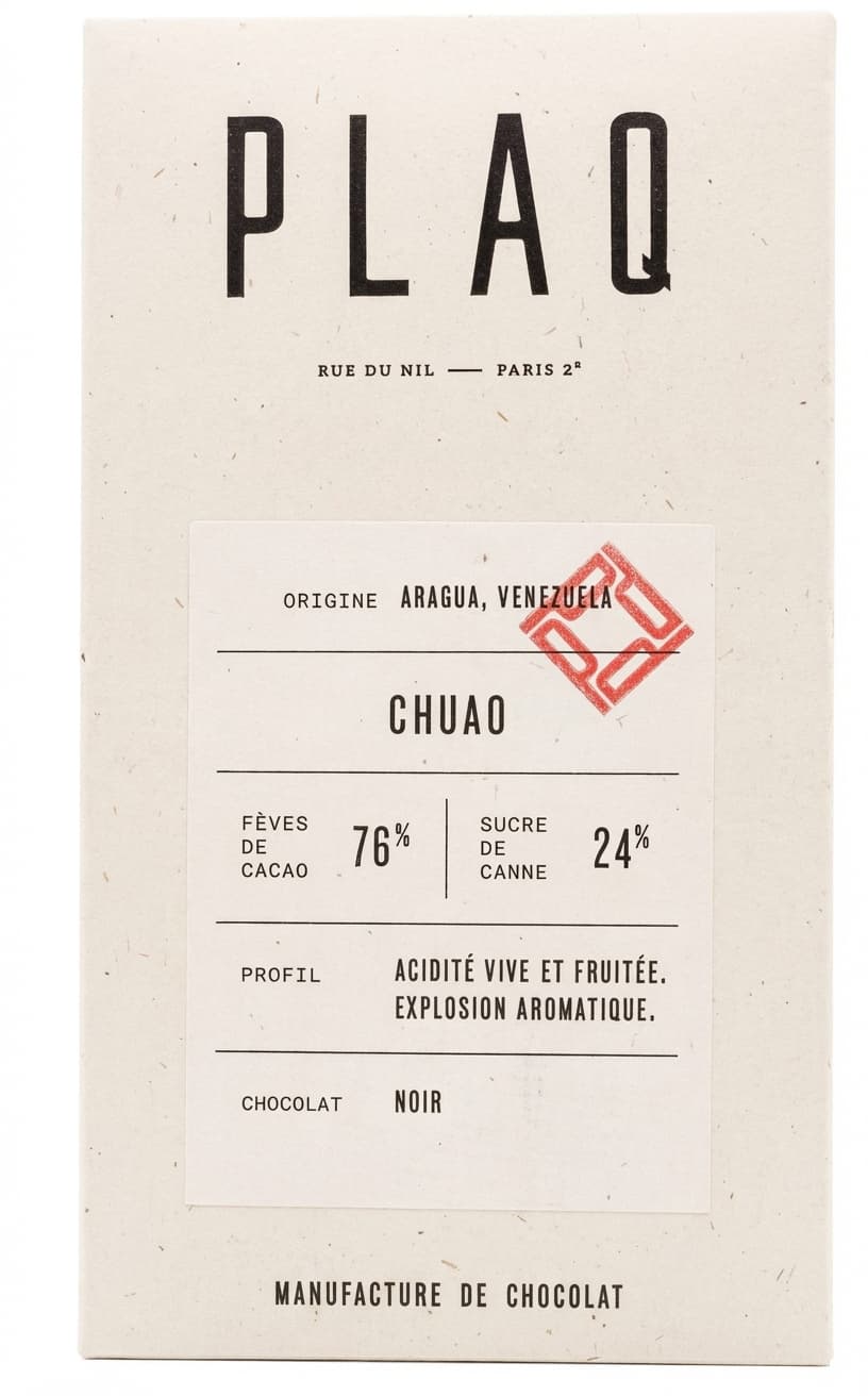 Chuao 76% 76% dark bar packaging by Plaq