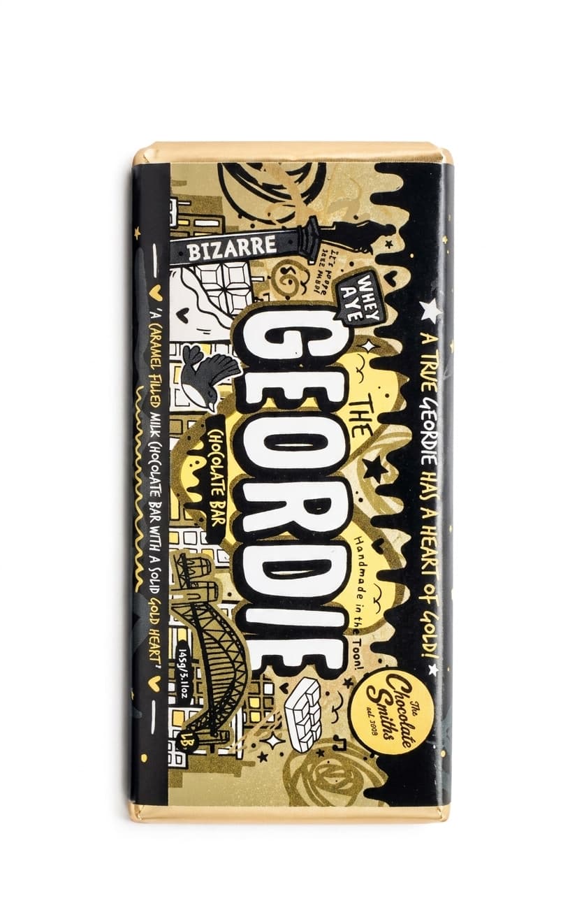 Geordie null% milk bar packaging by The Chocolate Smiths