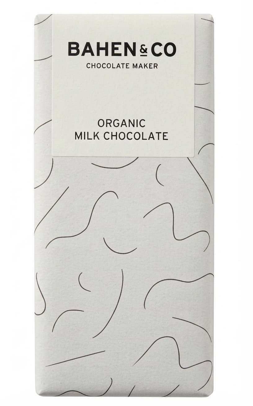 Organic Milk Chocolate null% milk bar packaging by Bahen & Co