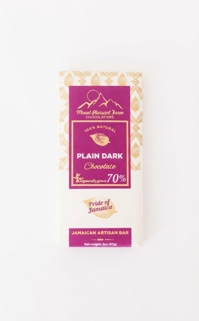 Plain Dark 70% 70% dark bar packaging by Mount Pleasant Farm Chocolatiers