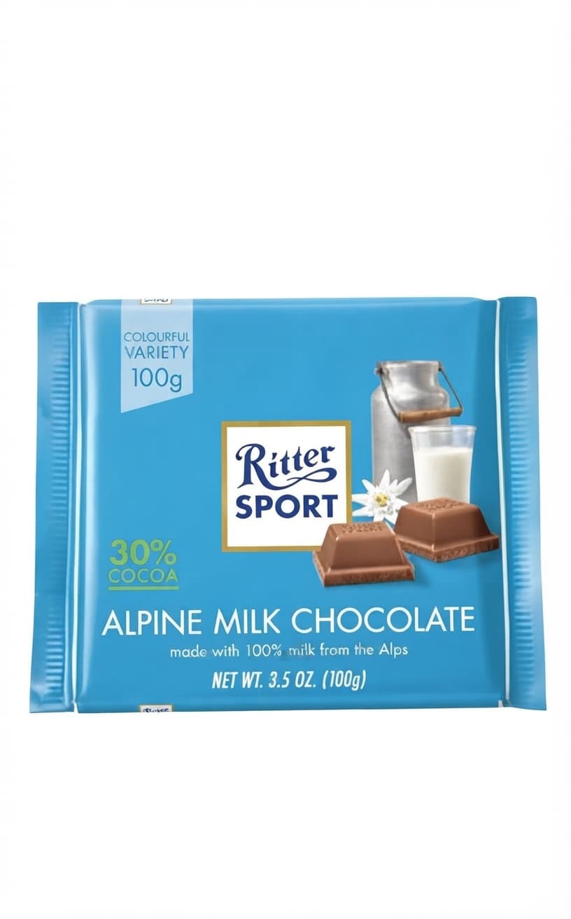 Alpine Milk 30% milk bar packaging by Ritter Sport