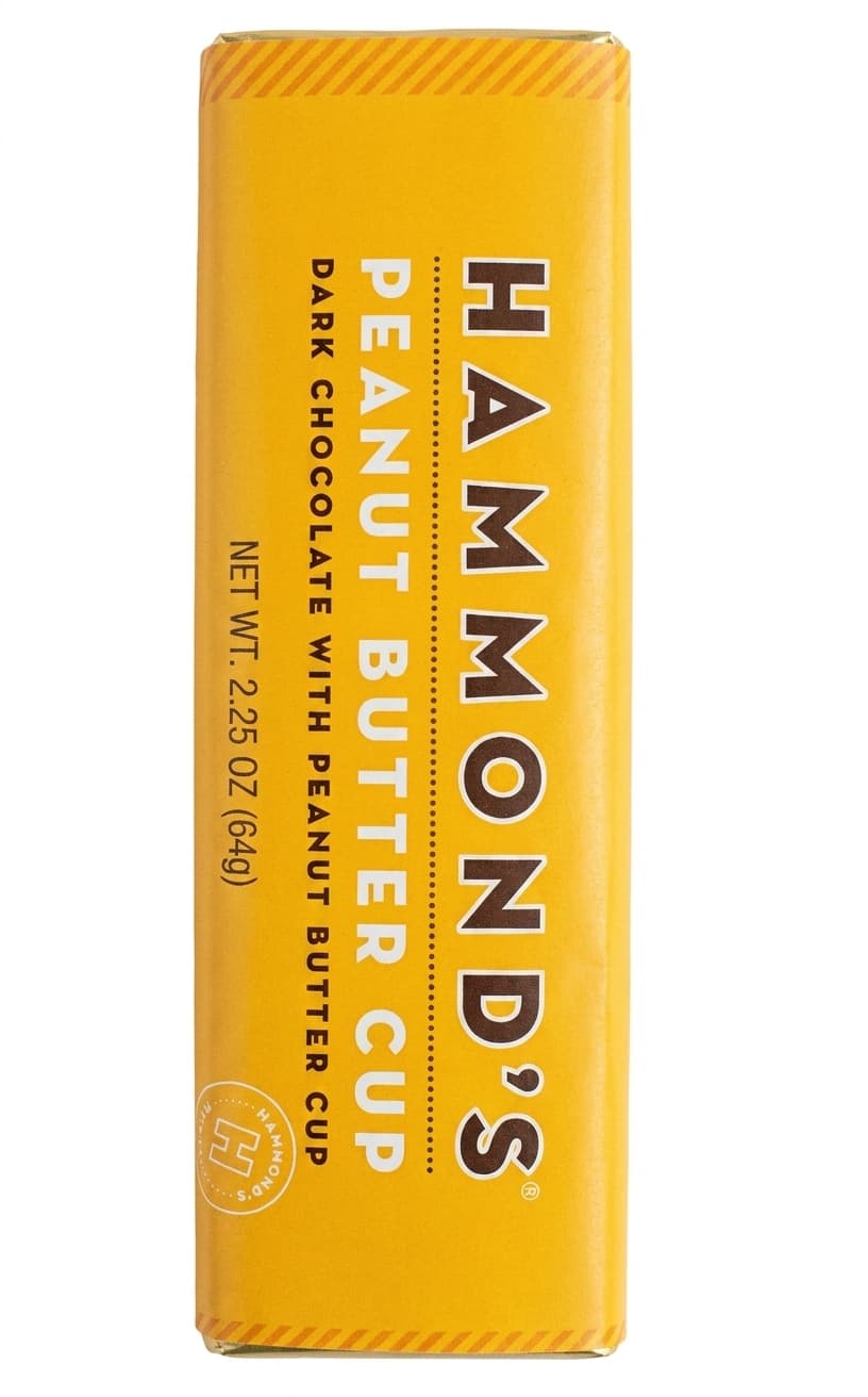 Peanut Butter Cup null% dark bar packaging by Hammond's