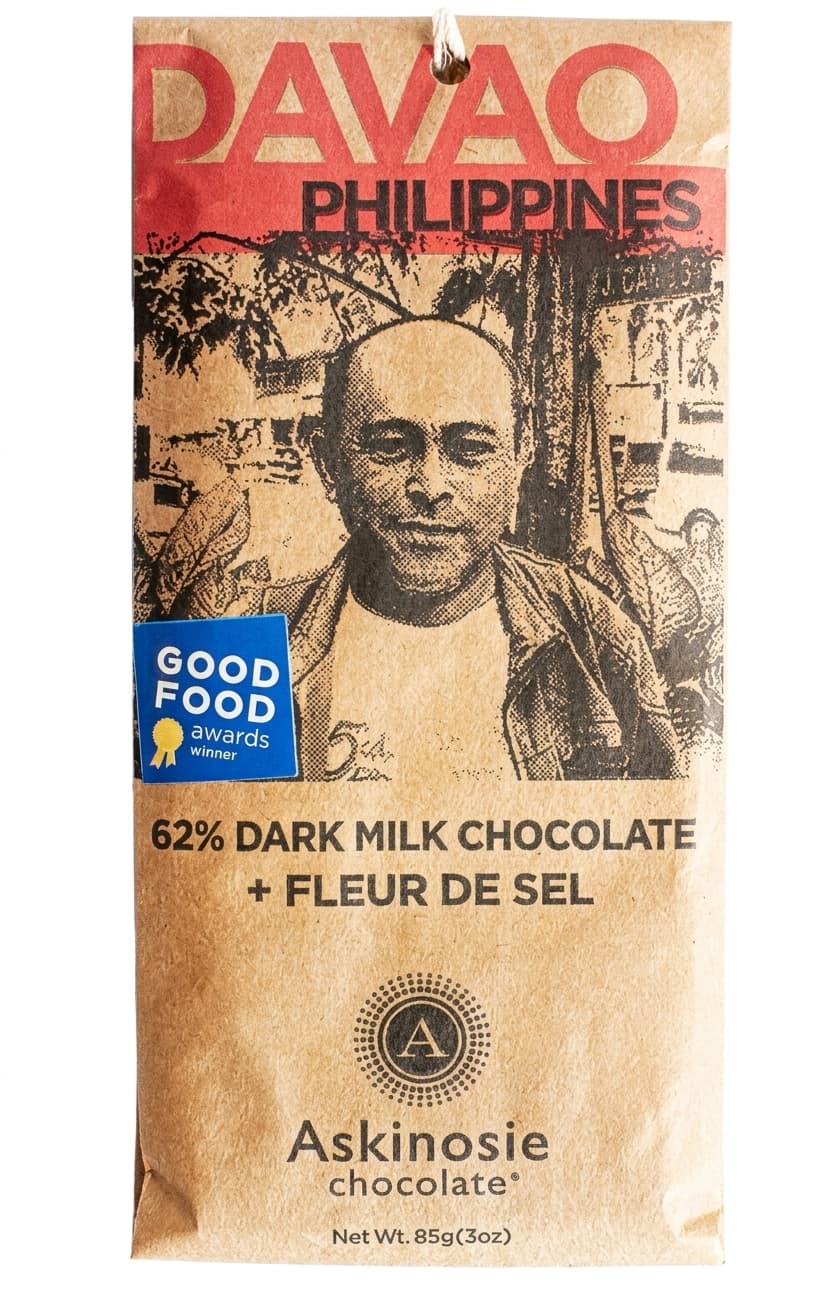 Davao Fleur de Sel 62% milk bar packaging by Askinosie