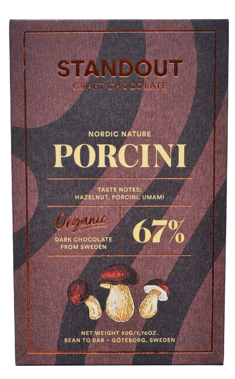 Porcini 67% 67% dark bar packaging by Standout Chocolate