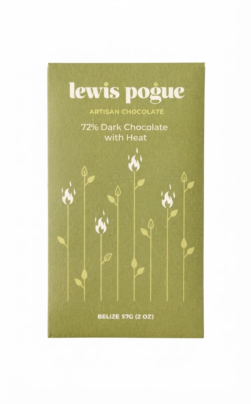 Heat 72% 72% dark bar packaging by Lewis Pogue Artisan Chocolate
