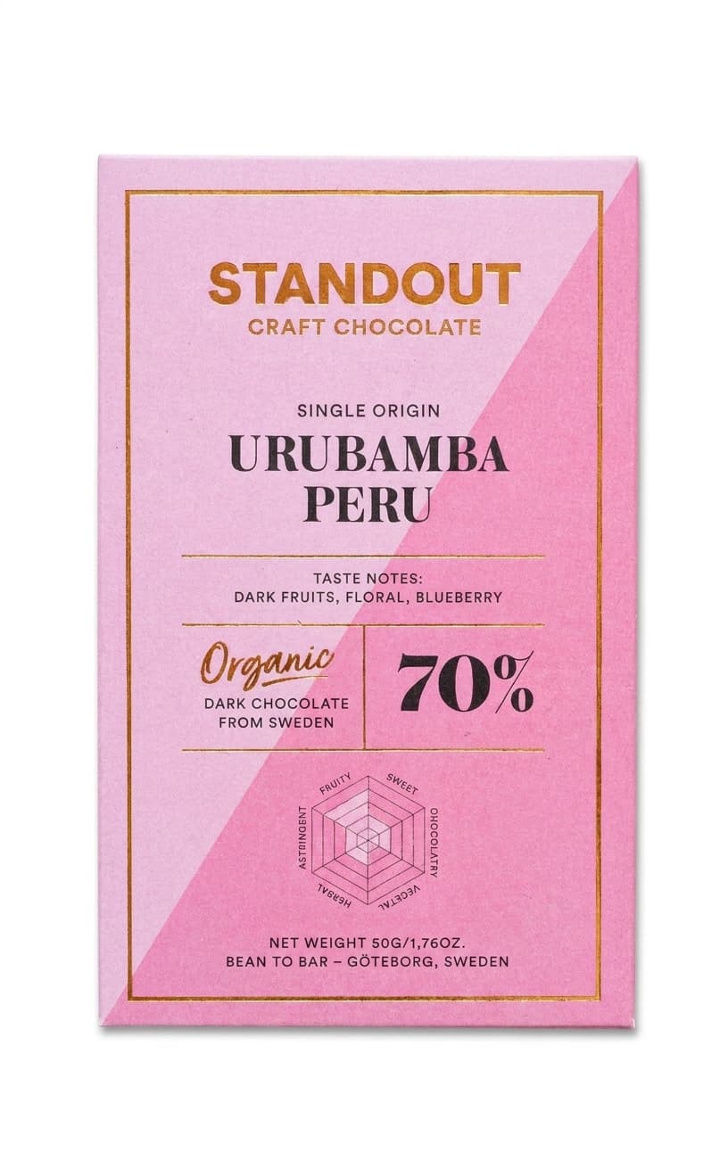 Urubamba 70% 70% dark bar packaging by Standout Chocolate