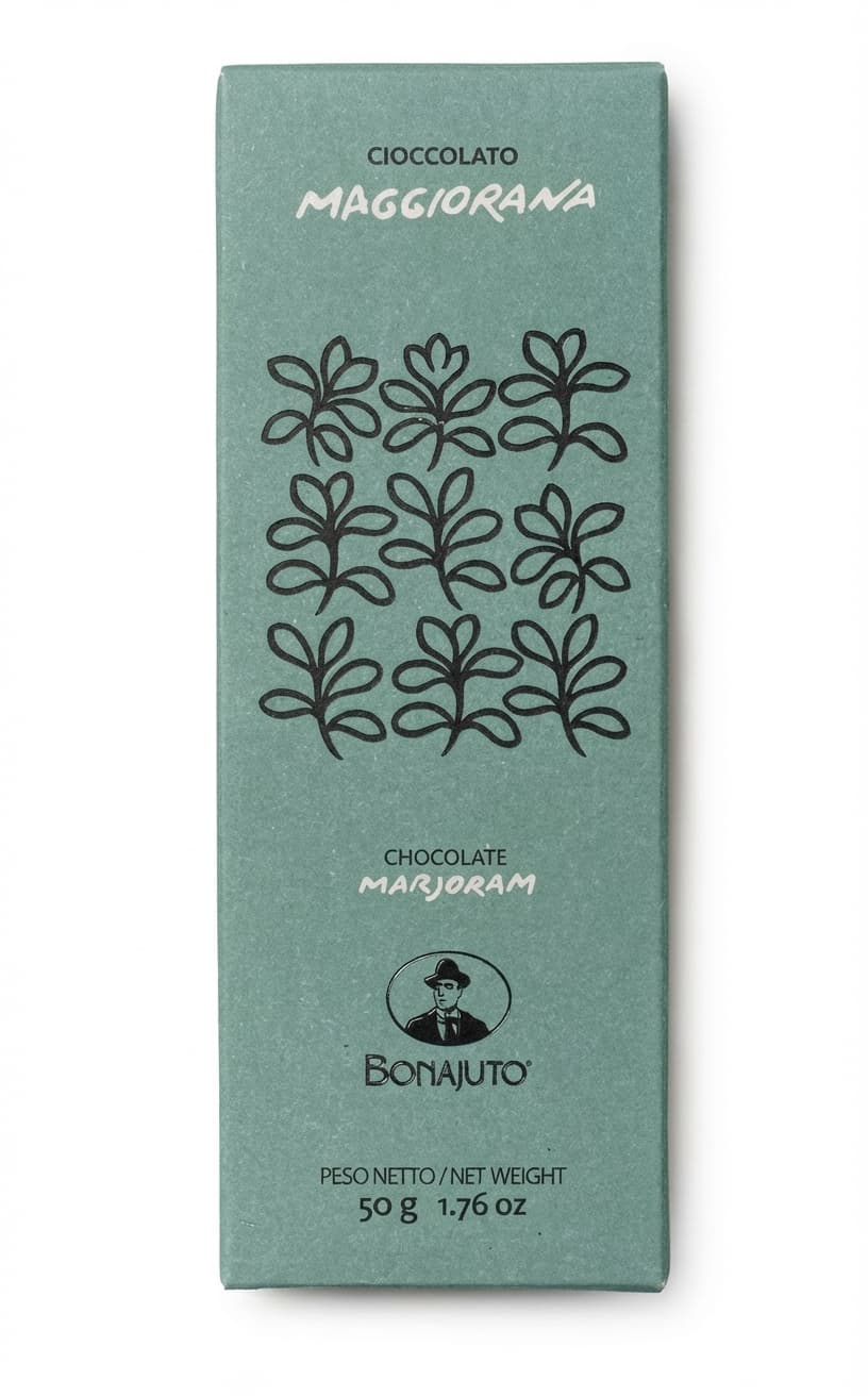 Marjoram 65% dark bar packaging by Bonajuto