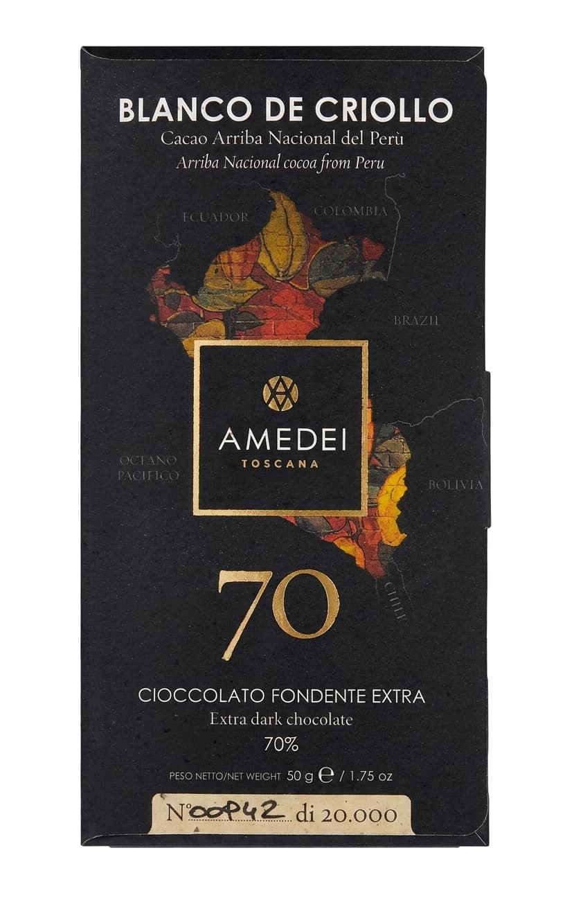Blanco de Criollo 70% 70% dark bar packaging by Amedei