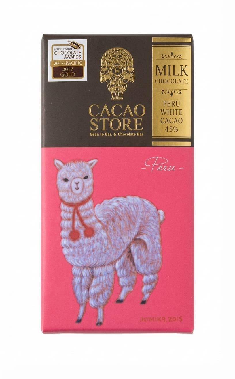 Peru White Cacao Milk 45% 45% milk bar packaging by Musée du Chocolat Théobroma