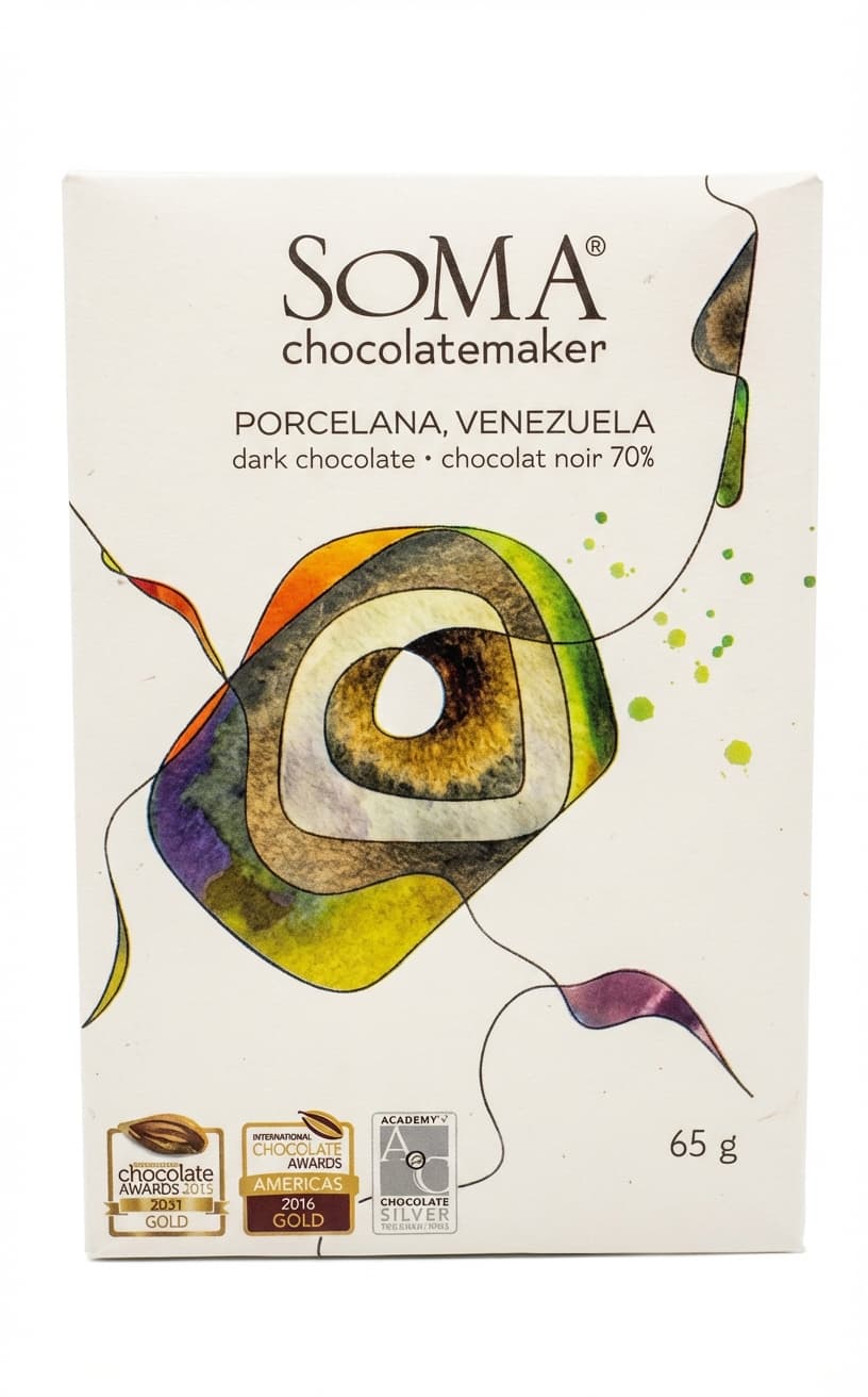 Porcelana 70% dark bar packaging by SOMA