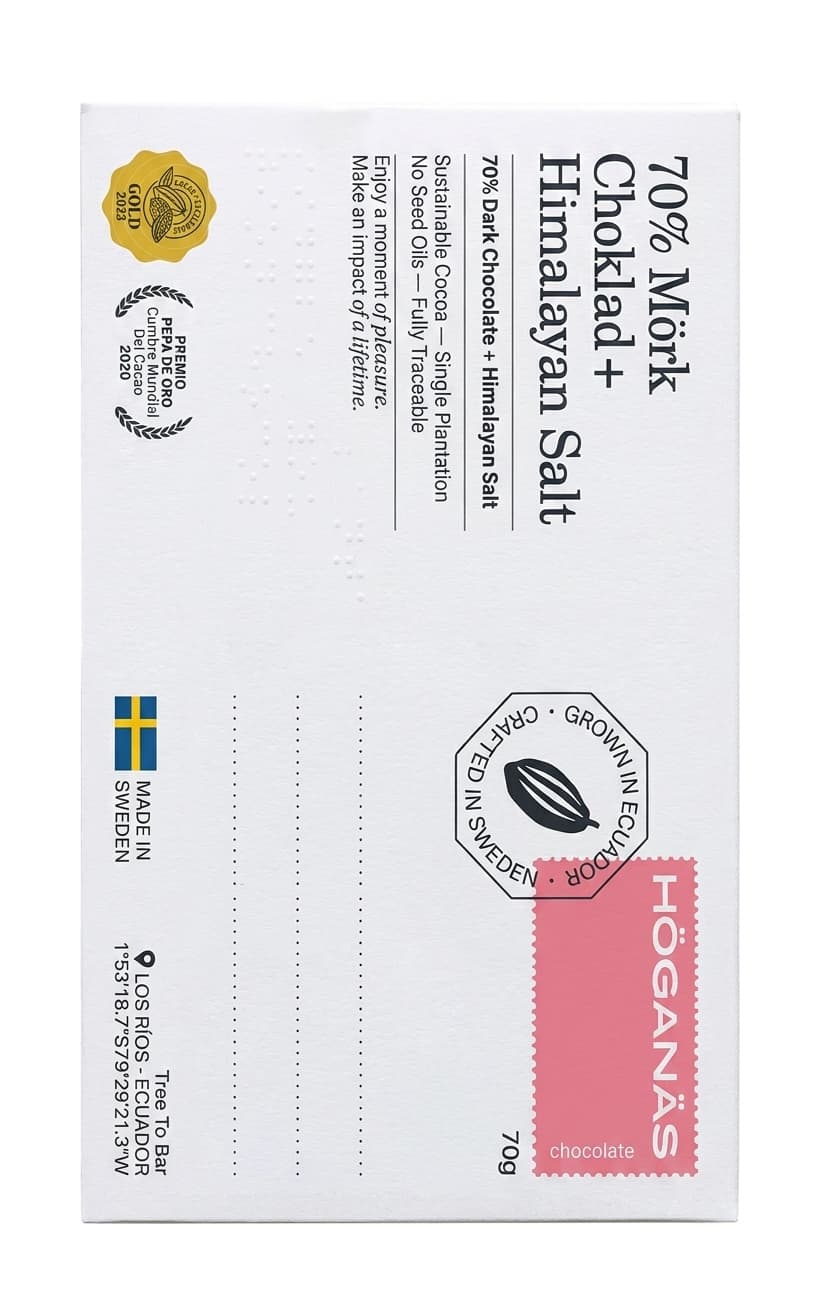 Himalayan Salt 70% 70% dark bar packaging by HÖGANÄS