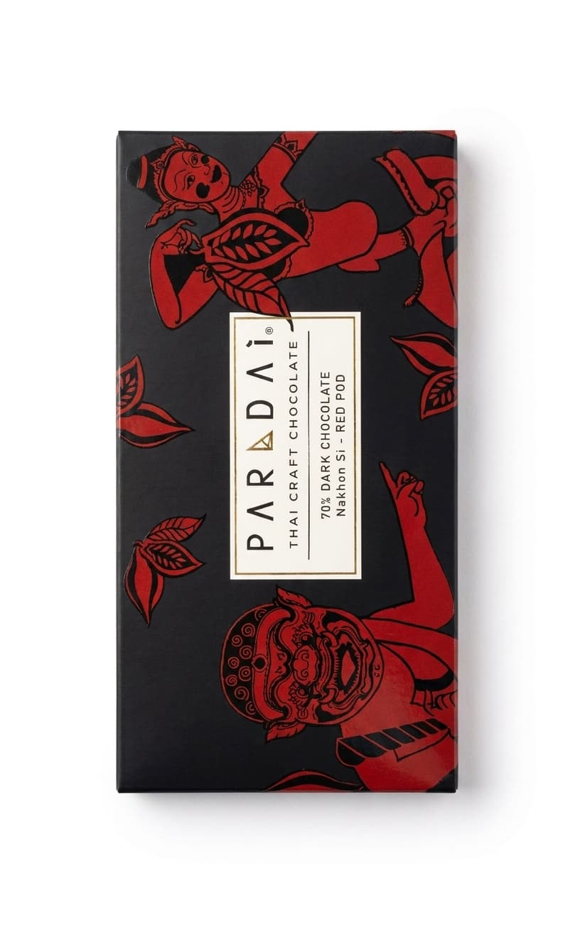 Nakhon Si - Red Pod 70% 70% dark bar packaging by PARADAI