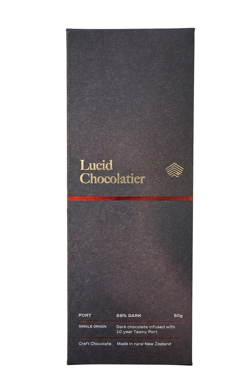 Port 68% Dark 68% dark bar packaging by Lucid Chocolatier