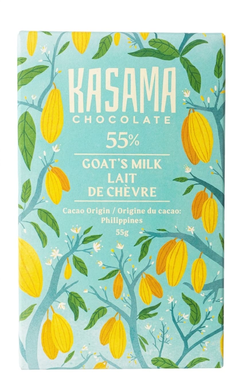 Goat's Milk 55% 55% milk bar packaging by Kasama Chocolate