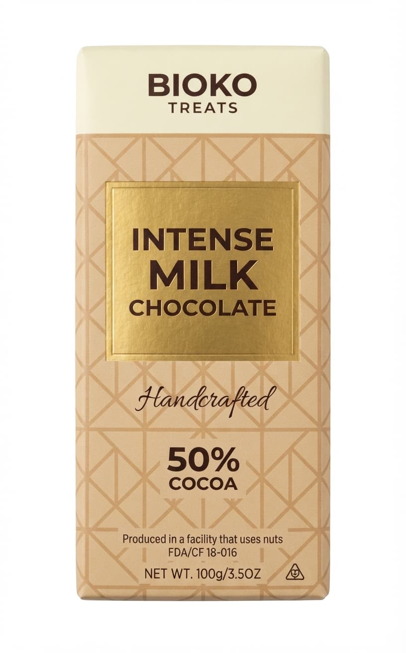 Intense Milk 50% 50% milk bar packaging by Bioko Treats