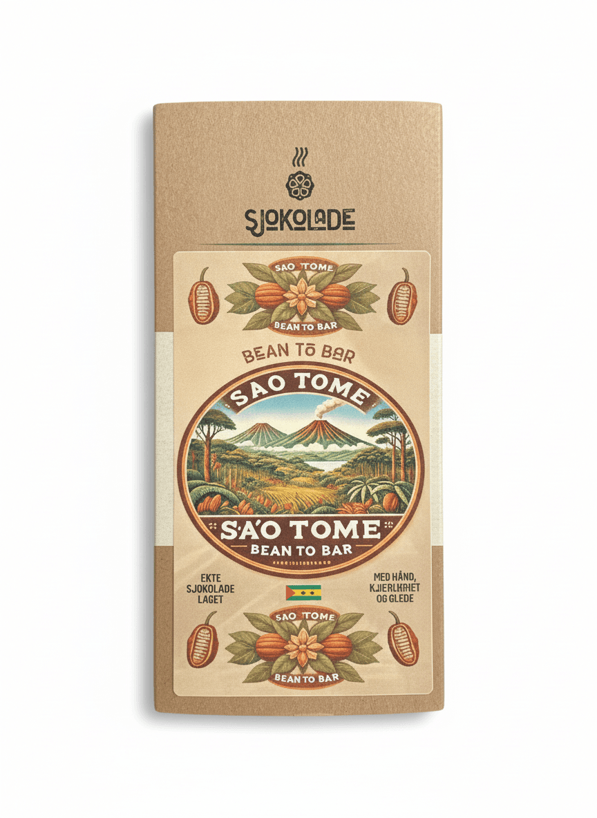 São Tomé Island Bean to Bar 75% dark bar packaging by Sjokolade