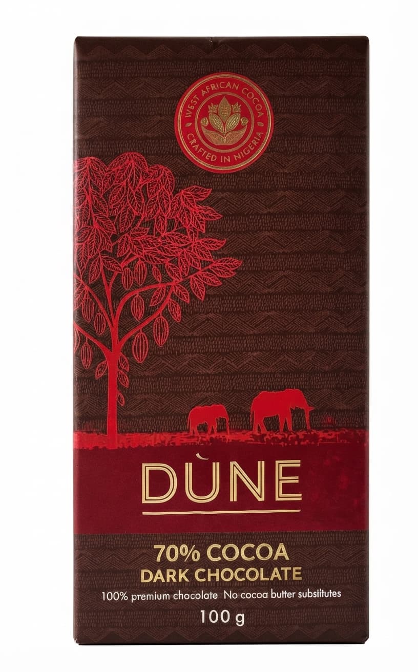 70% Cocoa 70% dark bar packaging by DÙNE