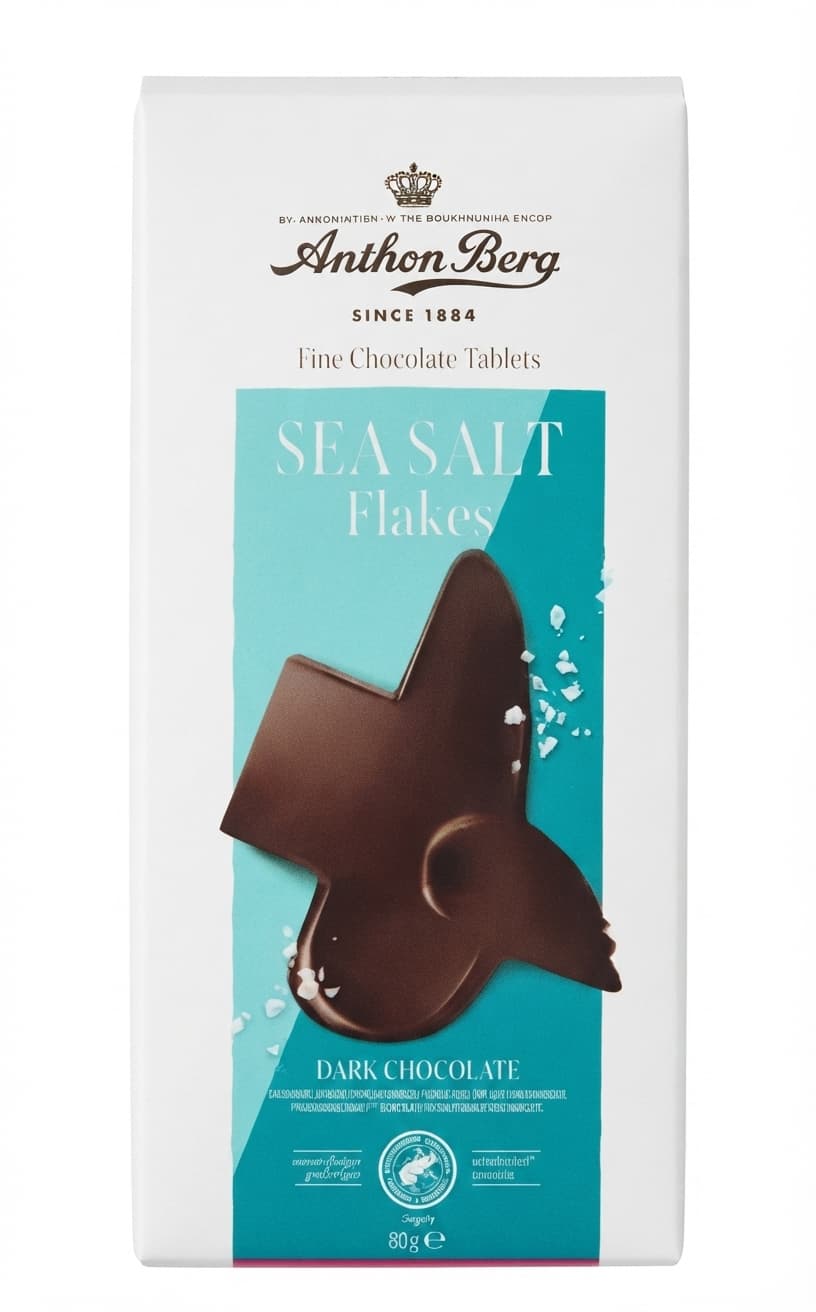 Sea Salt Flakes 50% dark bar packaging by Anthon Berg