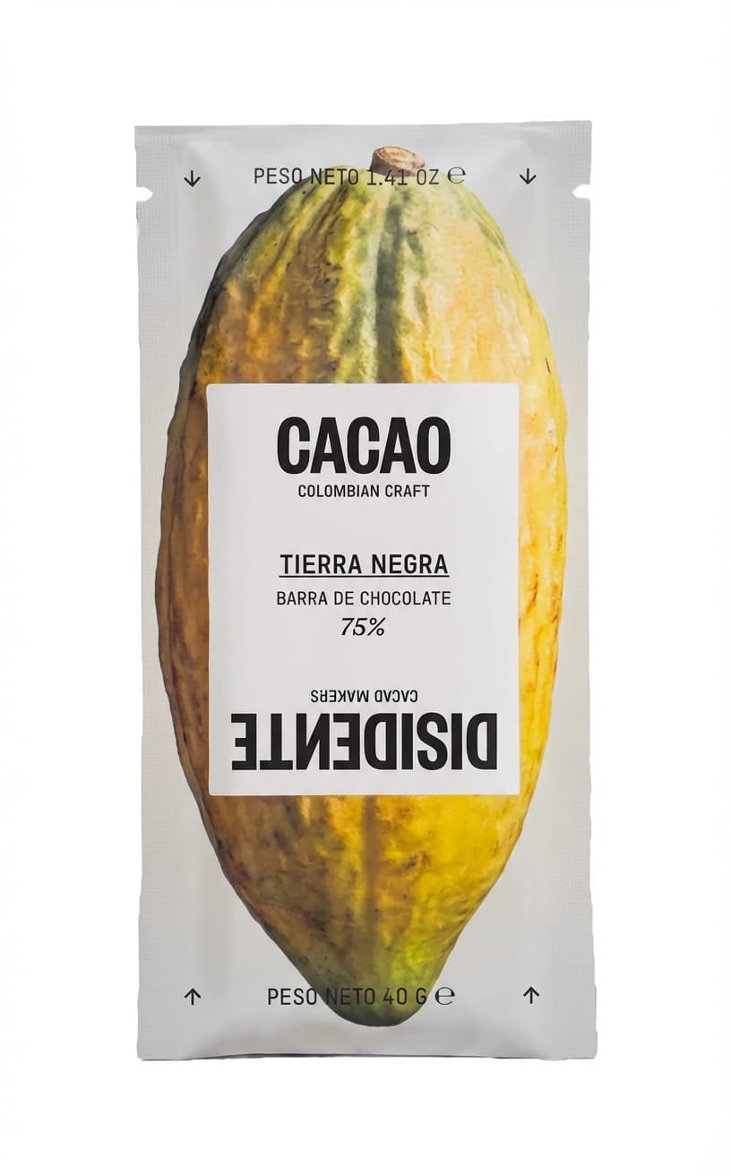 Tierra Negra 75% 75% dark bar packaging by Cacao Disidente