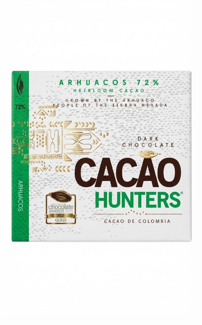 Arhuacos 72% 72% dark bar packaging by Cacao Hunters